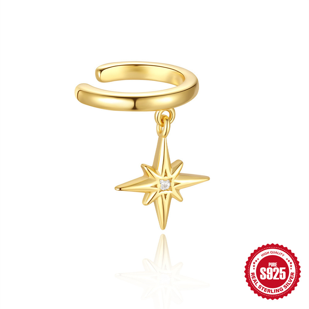 Tendencia de moda S925 plata de ley todos los días con flecos cuadrados, ocho estrellas con incrustaciones de diamantes, pendientes de todo fósforo