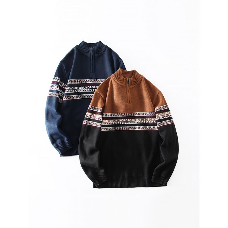 Otoño y invierno nueva tendencia europea transfronteriza suéter de cuello de hombre medio cremallera jersey de punto casual