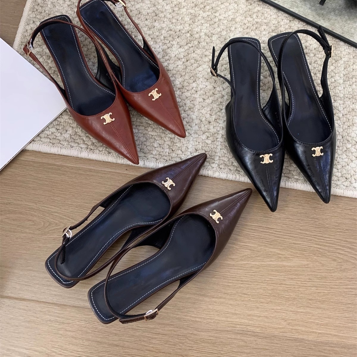 2025春秋新款法式浅口低跟包头凉鞋女方头后空小猫跟中跟单鞋女