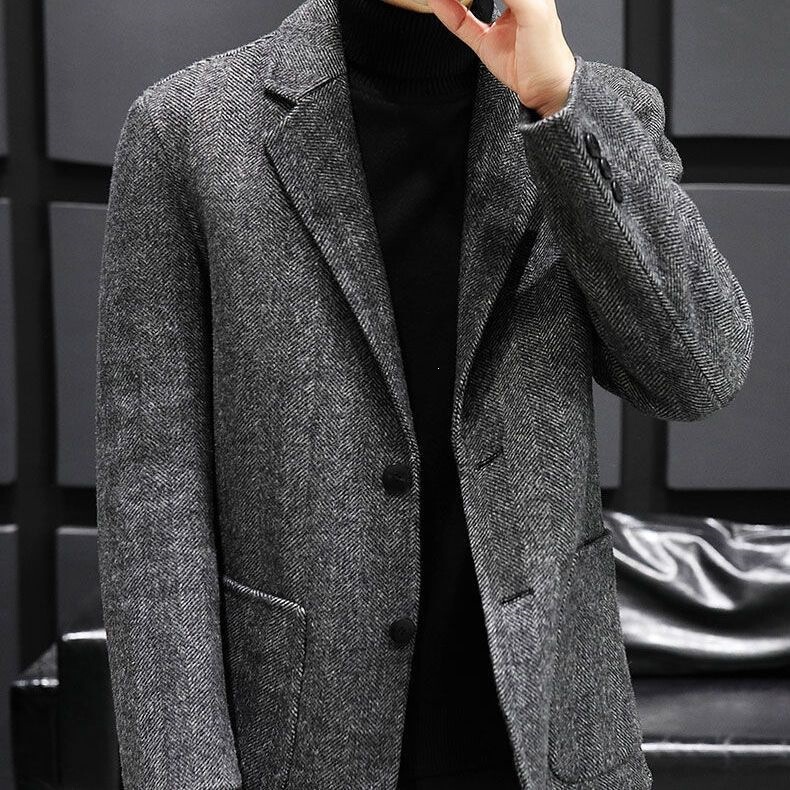 Wool Suit Ck Tweed Jacket Thickened British Retro Warm Wool Men's Large Size Single-Breasted