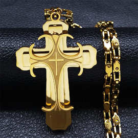 跨境新品大十字架项链男士不锈钢金色圣诞神链项链圣诞礼物珠宝饰