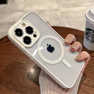 Macaron Silicone iPhone15 Phone Case Fine Hole Acrylic Magnetic Charging Apple 14 Transparent Hard Case