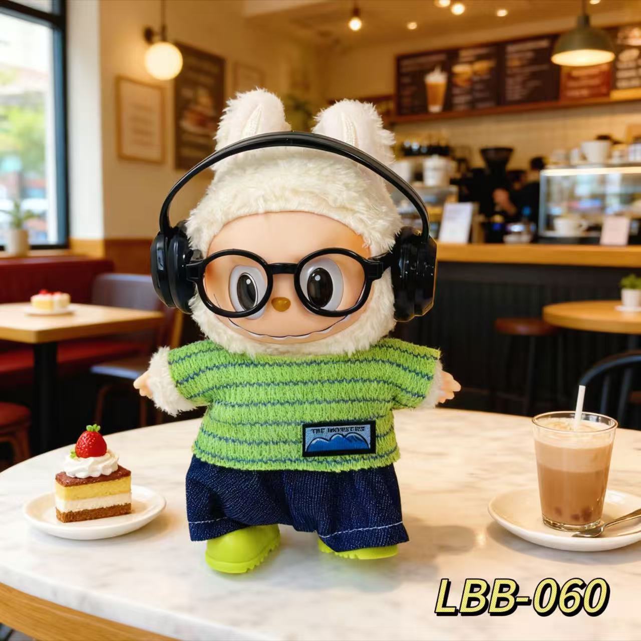 Solo las muñecas de 17cm labubu auriculares, gafas y zapatos envueltos en un paquete completo de reemplazo con ropa de primera, segunda y tercera generación labubu