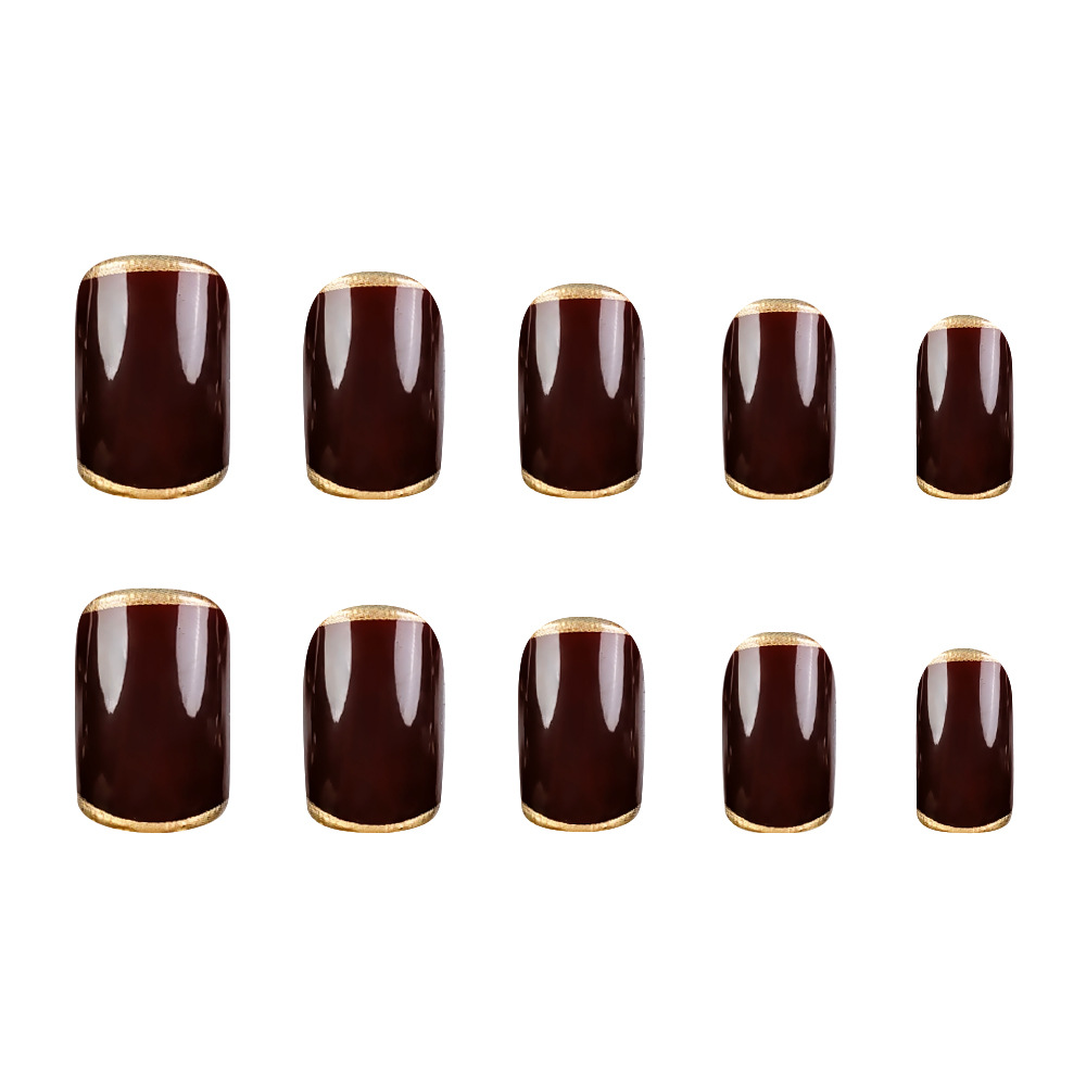 Color marrón oscuro sólido LIP Phnom Penh estilo francés manicure comercio exterior lujo ligero temperamento de desgaste de uñas 24 piezas de parche de uñas