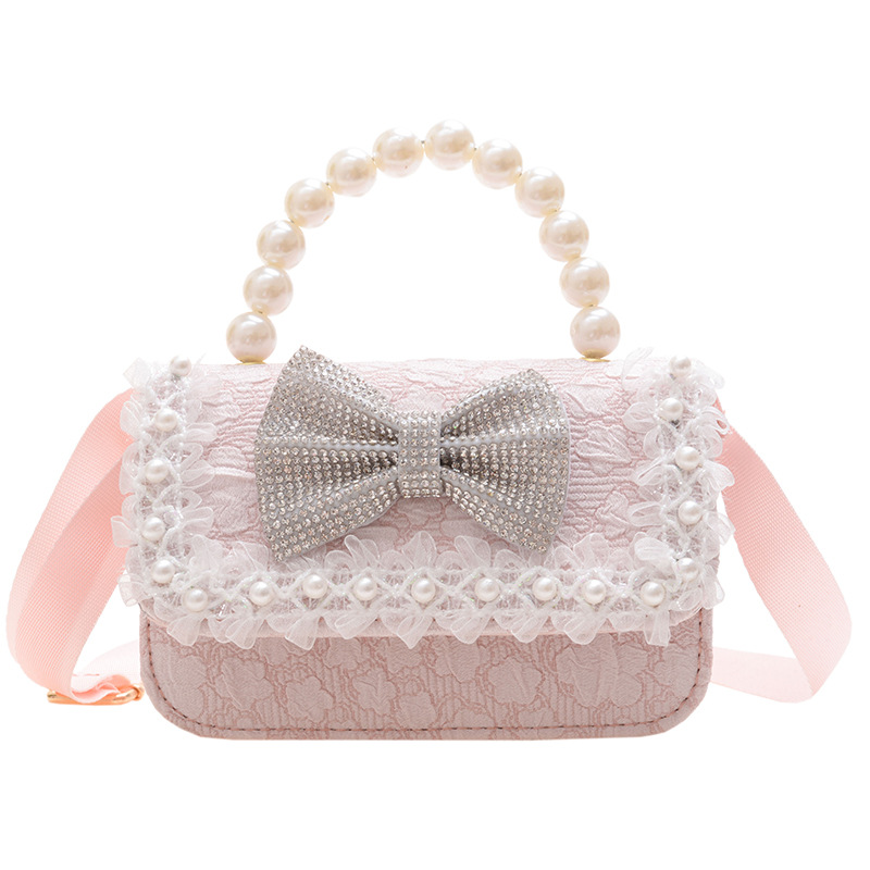 Bolsa de Niños de estilo coreano lindo arco perla Bolso pequeño princesa estilo occidental desgaste a juego joyería bolsa crossbody bolsa