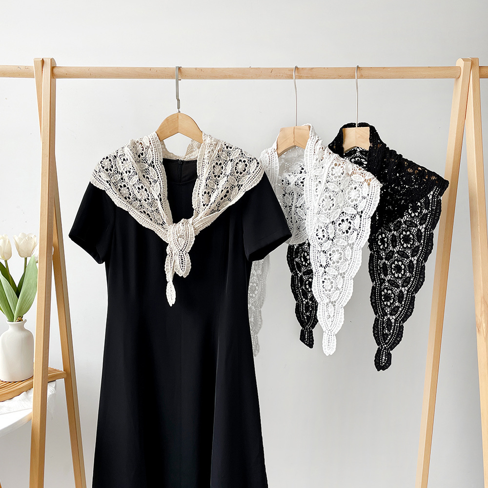 Bufanda triangular estilo ins, pañuelo en la cabeza, pañuelo en la cintura irregular, cortina de pedo, pañuelo en la cabeza de encaje con chal fino de punto hueco