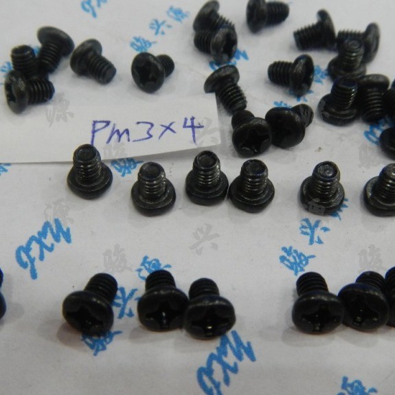 十字圆头机牙螺丝 电子螺丝,圆头螺钉PM3*4 镀黑锌15817468549