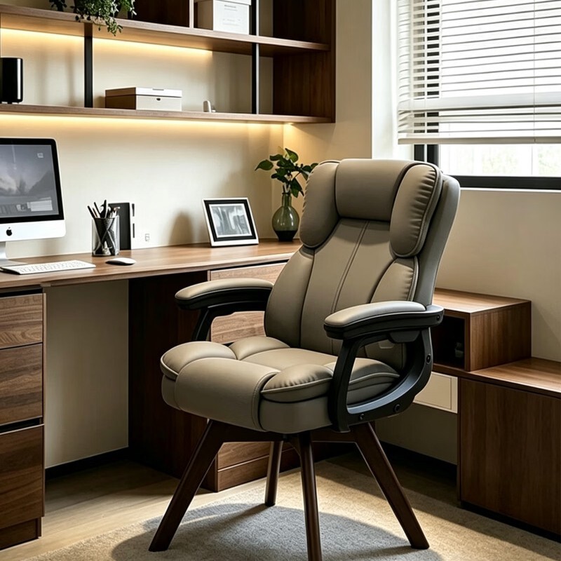 Factory direct supply of vintage-style swivel armchair with PU leather upholstery and solid wood legs, suitable for home, study, office, or leisure use as a computer chair Factory direct supply of vintage-style swivel armchair with PU leather upholstery and solid wood legs, suitable for home, study, office, or leisure use as a computer chair