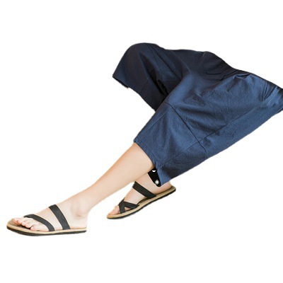 Linen Capri Pants Men's Summer Thin Loose Chinese Style Breeches Men's Beach Pants Linen Cotton Harlan Casual Pants