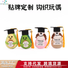 跨境毕业熊博士帽熊毛线钩织公仔通玩偶手工编织可爱正能量摆件潮