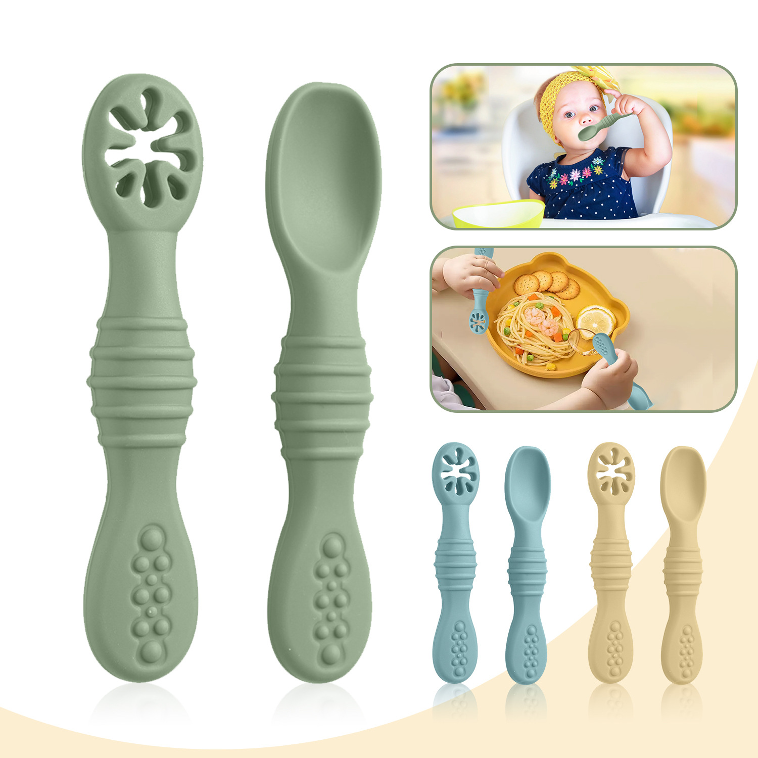 Silicone Food Supplement Spoon Food Grade Silicone Mother and Baby Training Spoon Feeding Spoon Sticky Spoon Molar Bumps Spot Wholesale