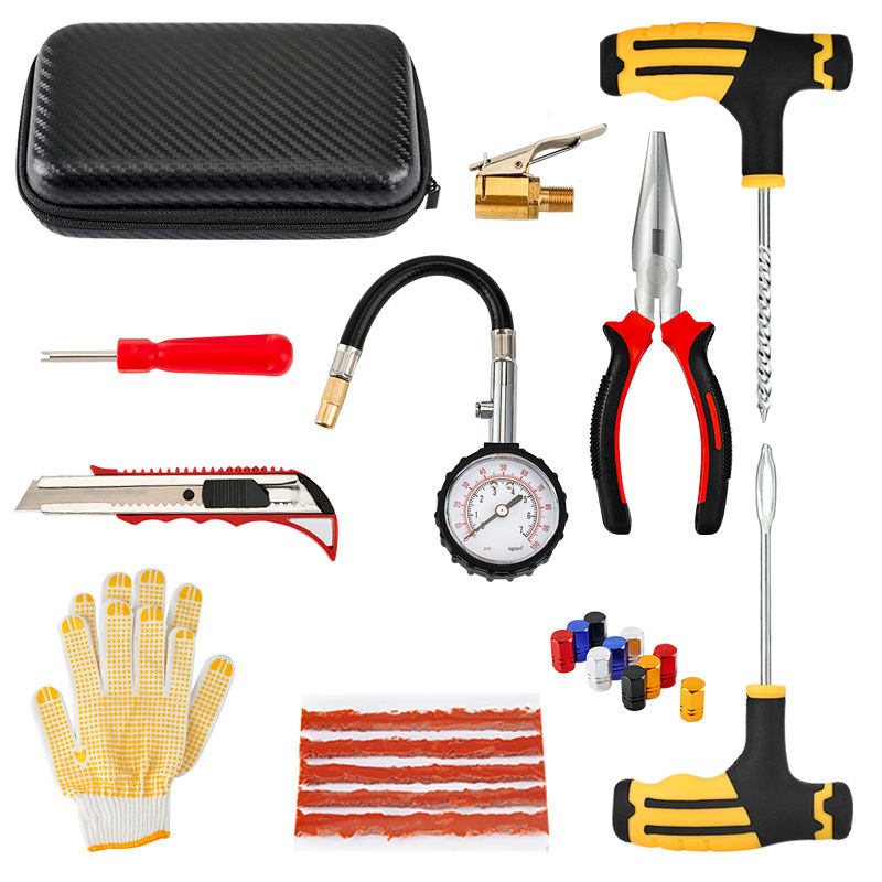Kit de reparación rápida de neumáticos de emergencia transfronterizos Kit de reparación de neumáticos de motocicleta Kit de herramientas de PVC