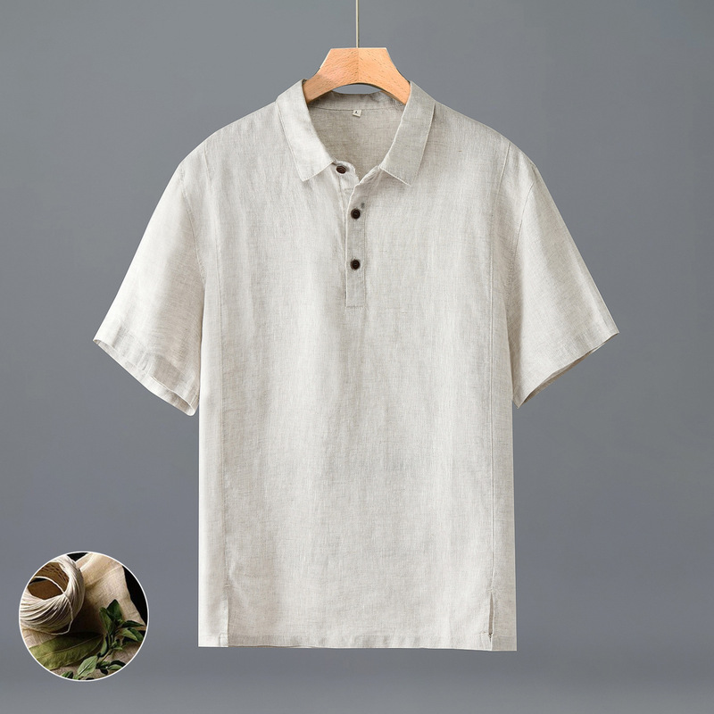 H001 Japanese Linen Fresh Short-Sleeve Shirt for Men, Versatile, Artistic, Casual, Loose, Breathable Top, Available for Dropshipping