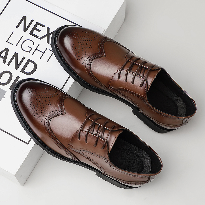 Primera capa de piel de vaca zapatos de cuero de los hombres de cuero genuino negocio casual zapatos de cuero de fondo suave estilo británico brogue tallado ropa de trabajo zapatos de los hombres image 6