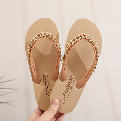 Summer beach shoes  new fashion flat flip-flops women's chain European and American cross-border foreign trade women's slippers for outer wear