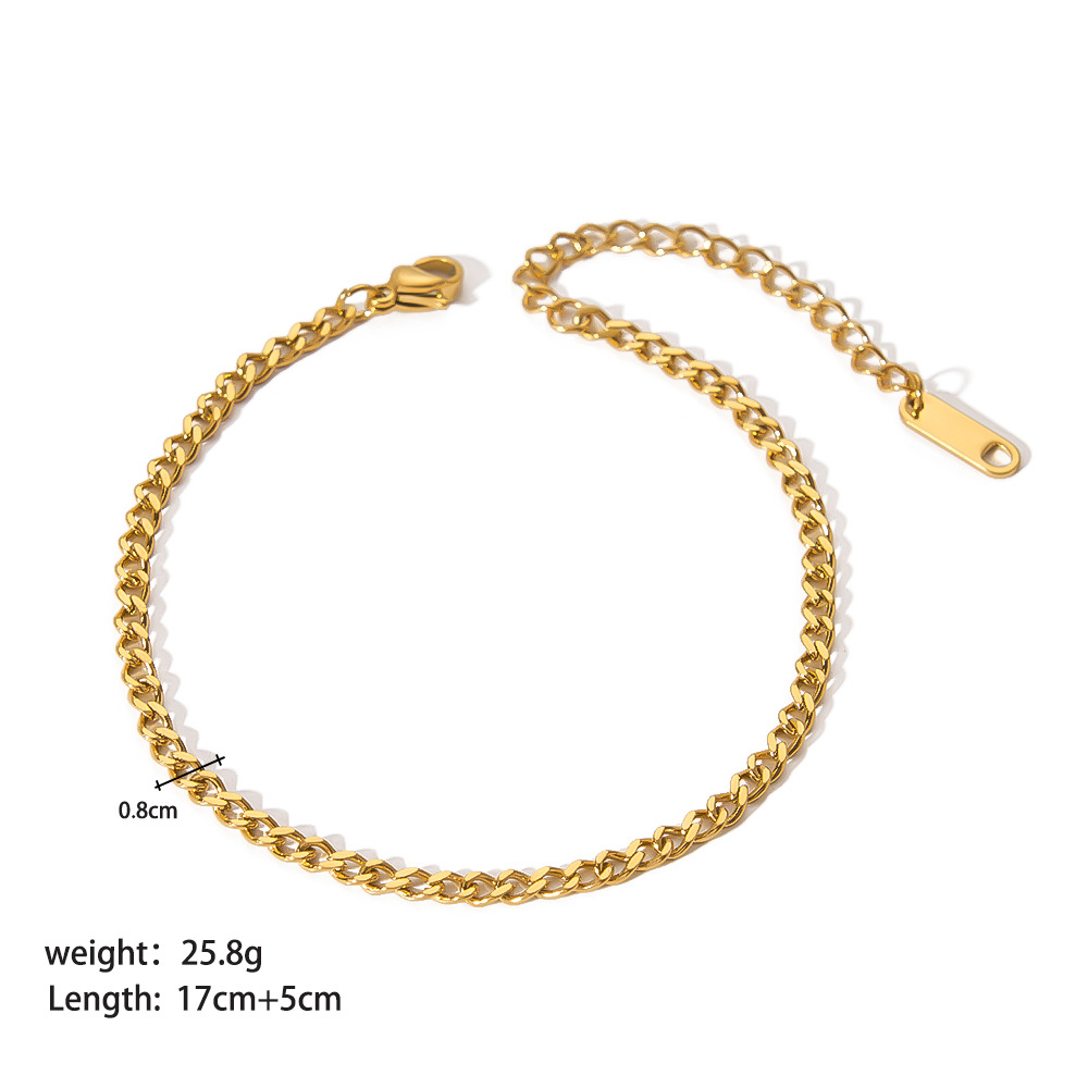 Nuovo bracciale da donna in acciaio al titanio con doppia catena cubana in oro K e catena a serpente piatta_voghion.com