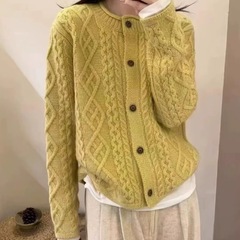 欧货重工绞花山羊绒开衫女2025秋加厚粗毛线针织衫秋冬毛衣外套