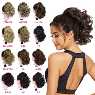 [in stock and fast delivery] Cross-border European and American Clip Ponytail Wig Chemical Fiber Curly Hair Short Ponytail Short Roll Level Accessories