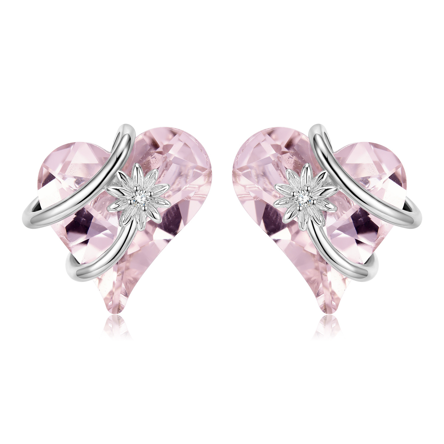 3g Weight Electroplated Gold Plating Process 925 Sterling Silver Ear Needle Material 1 Pair 925 Sterling Silver Zircon Heart Shape Flower Ear Studs