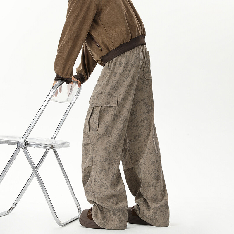 Wasteland-style Marble Pattern Work Pants For Men, Summer American-style Tie-dye Corduroy Pants, High Street Versatile_voghion.com