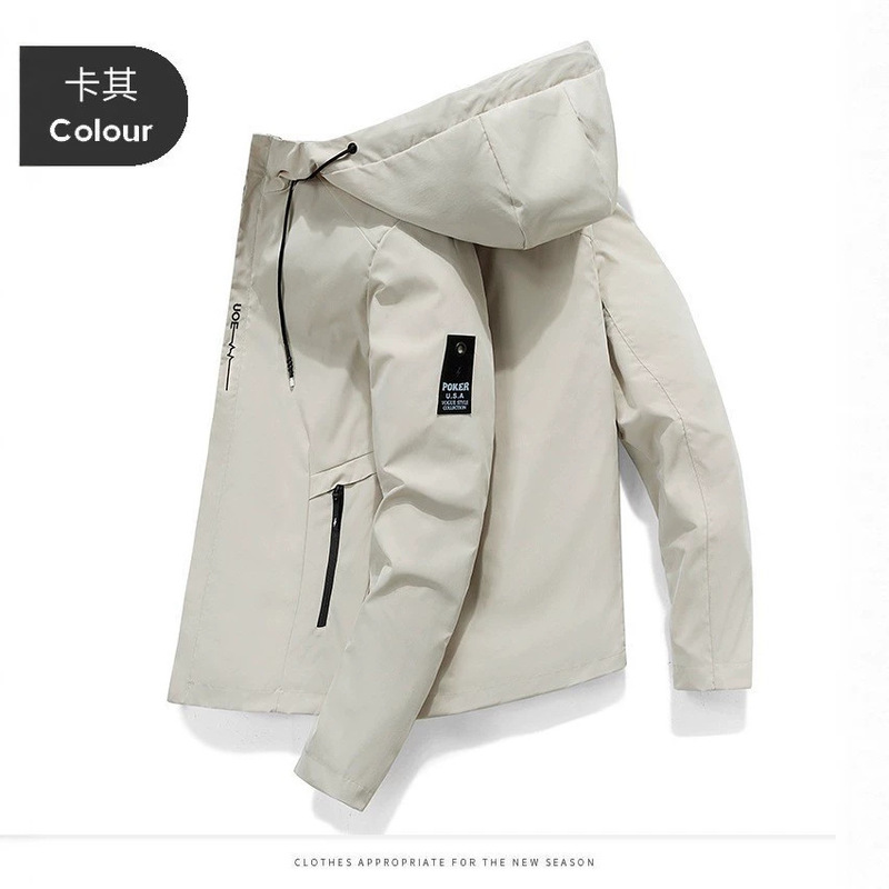 Men's Black Hooded Windbreaker, Spring and Autumn Windproof Versatile Jacket, Factory Direct Supply, One-Piece Dropshipping