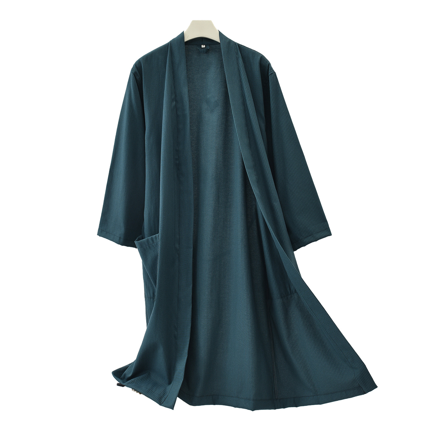 25 클래식 스트라이프 목욕 가운 느슨한 봄과 여름 목욕 가운 얇은 흡수 커플 포시즌 코튼 호텔 홈스테이