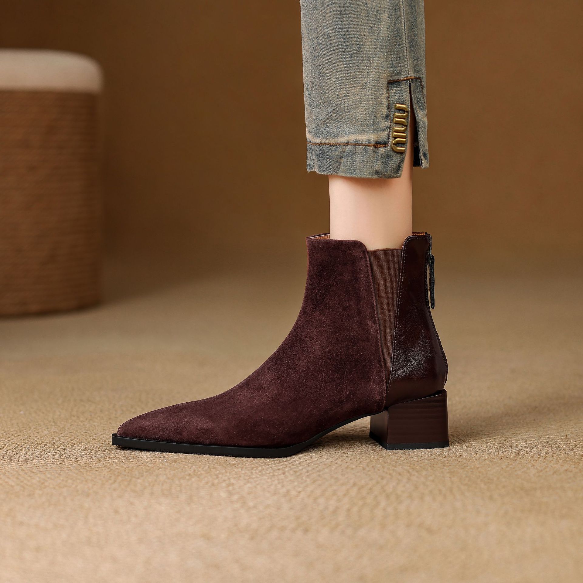omichi CHIKO Chetanzi Pointy Toe Block Heels Ankle Boots