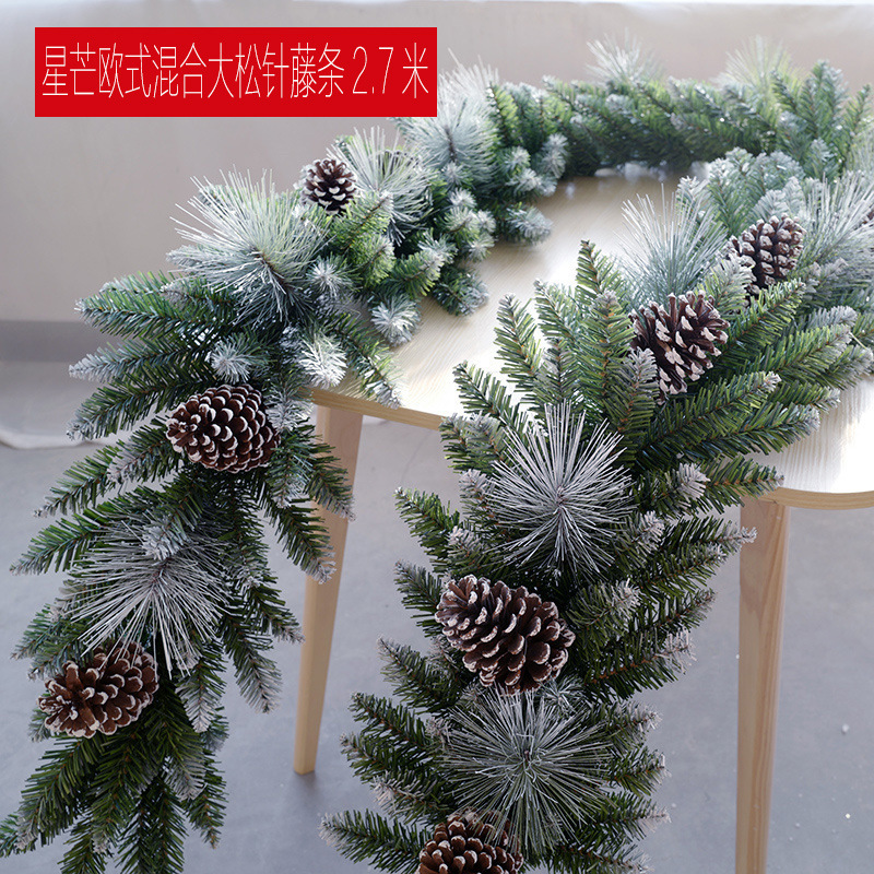 2.7m 暗号化された混合枝クリスマス籐クリスマス装飾階段手すり装飾ボールガーランド|undefined