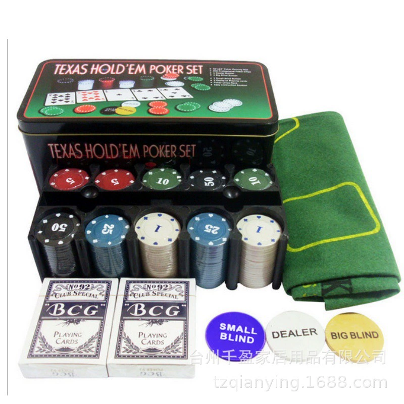 Цифровая печать набор чипов Texas Hold'em в металлической коробке, 200 чипов, фишки, скатерть для покера