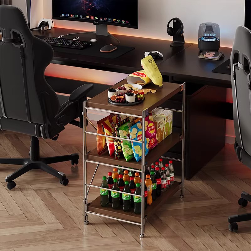 Estante de almacenamiento de bocadillos de escritorio de computadora doble estante de almacenamiento multicapa de piso estante de almacenamiento de hendidura de borde estrecho estante de sala de deportes electrónicos