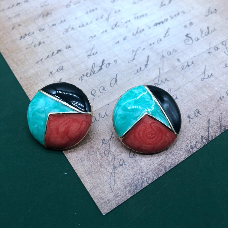 8g Weight No Inlaid Inlay Material Earrings, Ear Studs Classification Wedding, Travel Occasion Star Pattern Women'S Gender Fashion Style Green, Silver Color Retro Emerald Green Drip Glaze Alloy Earrings 6