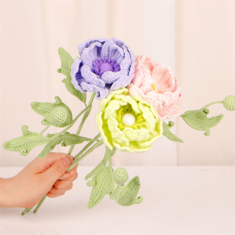 New hand-knitted large bouquet of wool micro-hook artificial flower desktop decoration artificial flower finished product hand-knitted flower pic 6