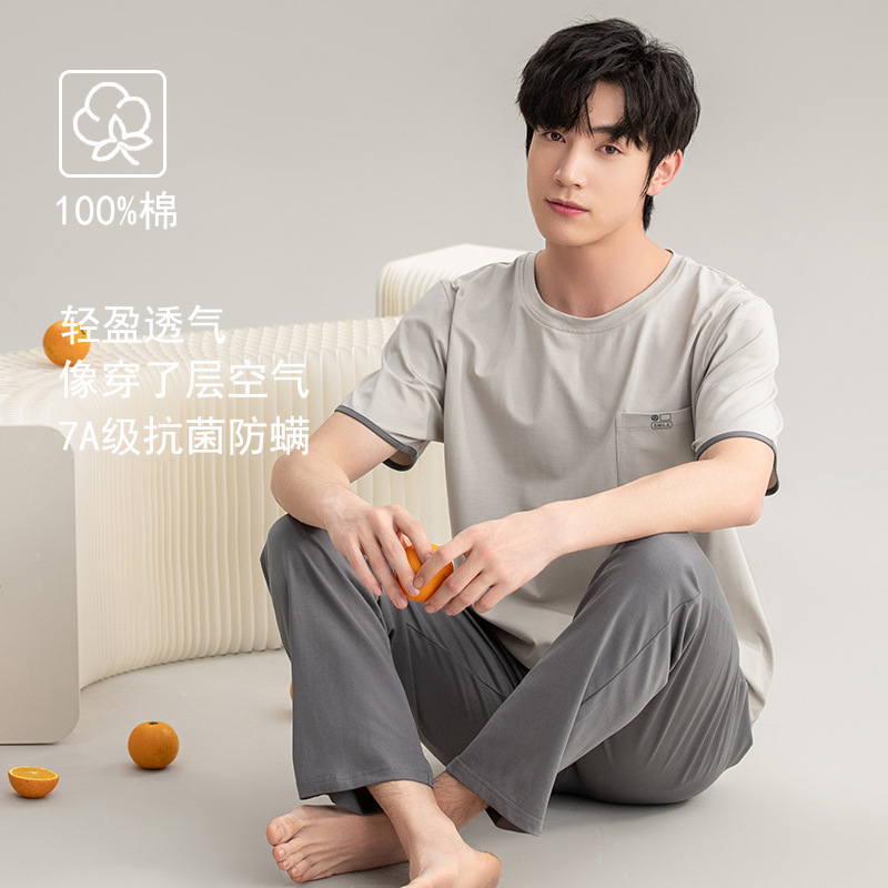 Class a Antibacterial Cotton Men's Pajamas Men's Summer 2025 New Short-Sleeved Pants Cotton Home Clothes Men's Suit