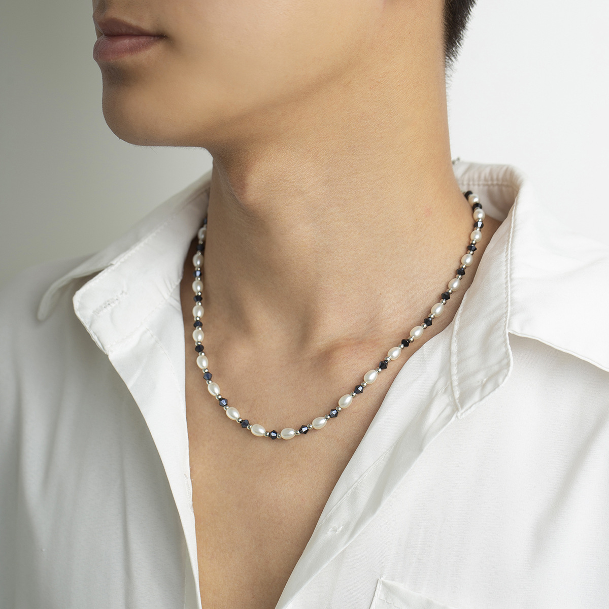 15g Weight Necklace Classification 1 Piece Fashion Color Block Artificial Crystal Imitation Pearl Beaded Men's Necklace
