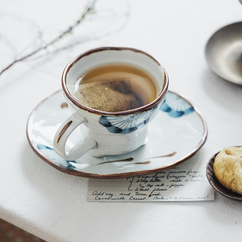 Japanese hand-painted ceramic retro coffee cup flower tea cup set pour-over coffee cup tea cup breakfast cup muesli yogurt