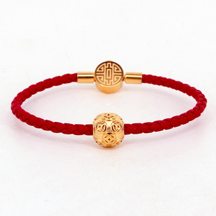 H6-308 New Year Money Transfer Red Leather Lucky Buckle Bracelet Zodiac Year Transfer Red Rope Jewelry for Women