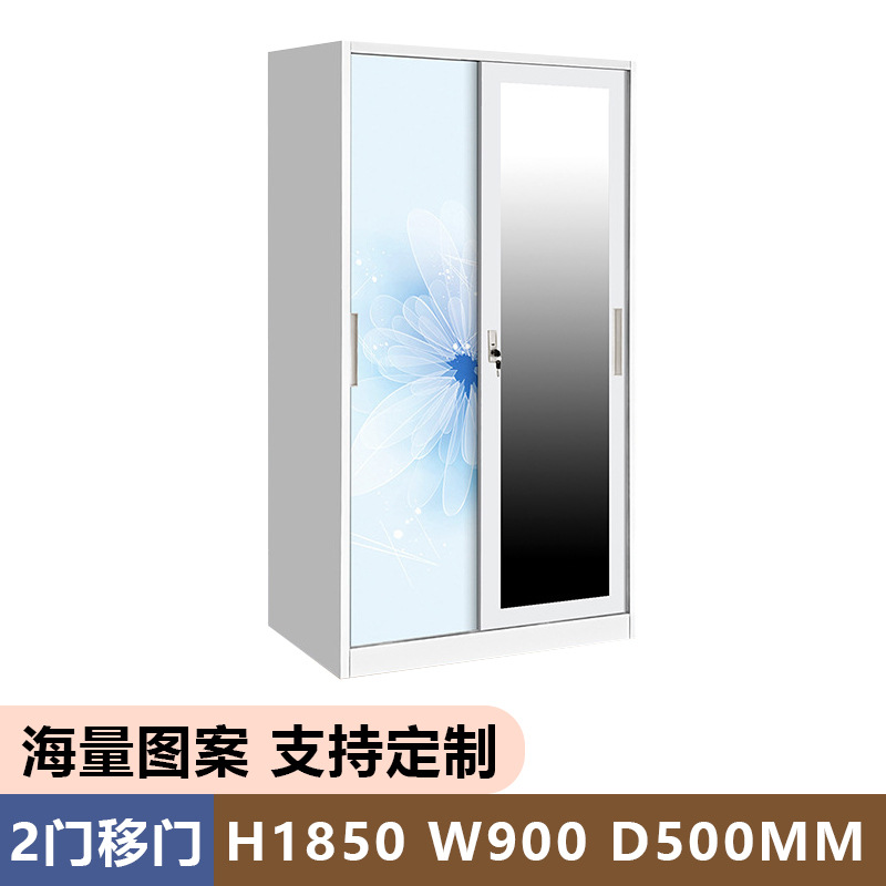 Amazon venta caliente armario de impresión de hierro forjado puerta deslizante armario de almacenamiento dormitorio armario de acero armario de almacenamiento casero image 7