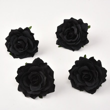 仿真黑色玫瑰花头花朵绢花假花DIY手工花环材料 万圣节花墙装饰