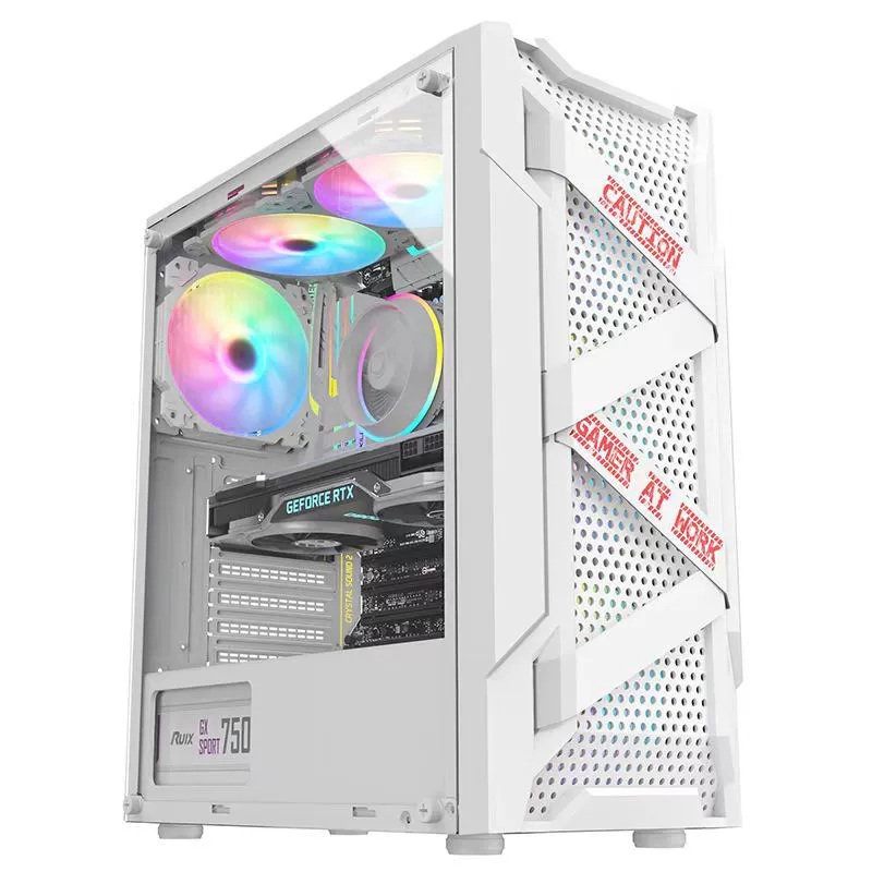 ATX PC Case (Titan) — Gaming Chassis with Mesh Front & Acrylic Side Panel, Black/White