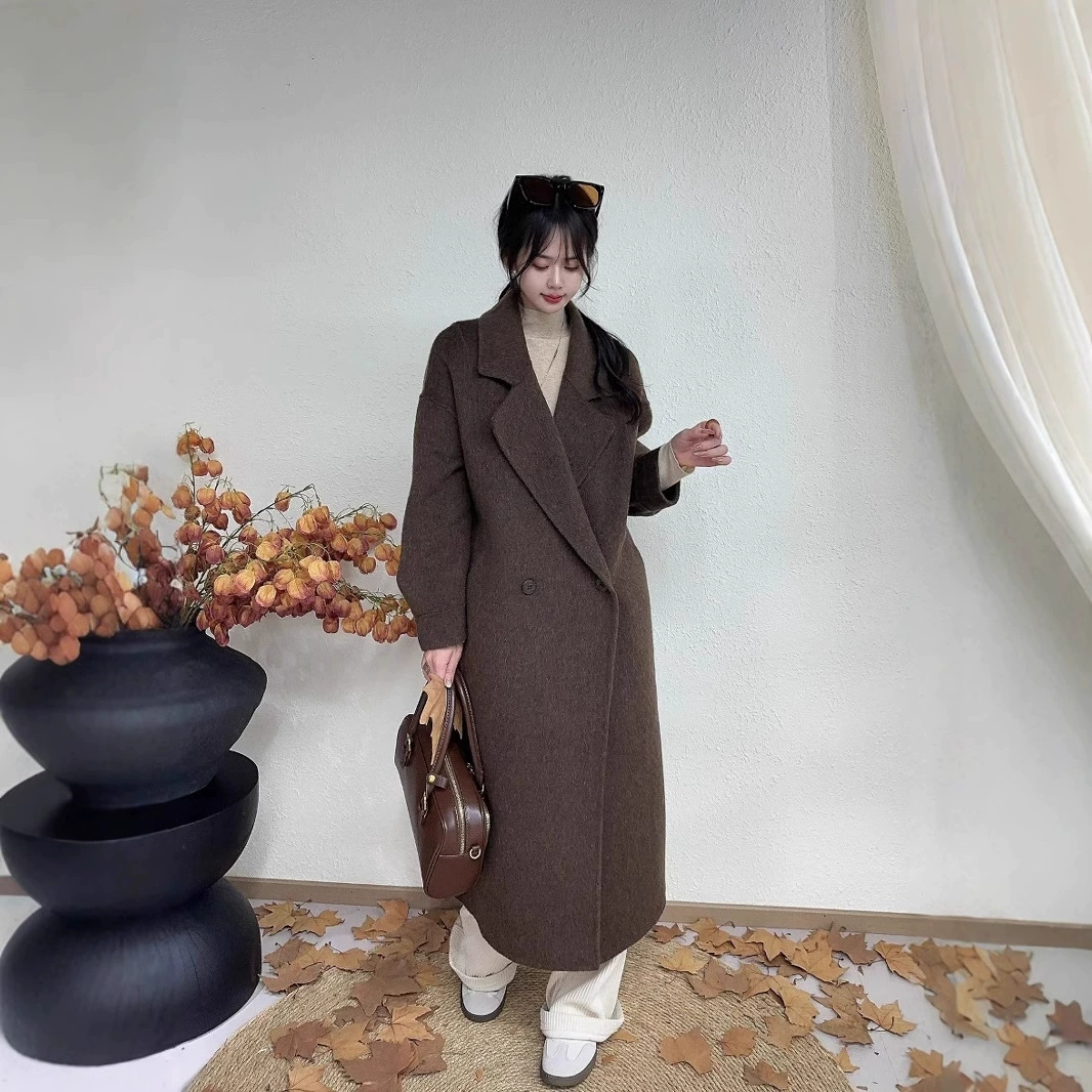 Интернет-красный взрыв 2024 осень-зима новый двухсторонний шерстяное пальто длинная корейская версия свободного повседневного шерстяного пальто