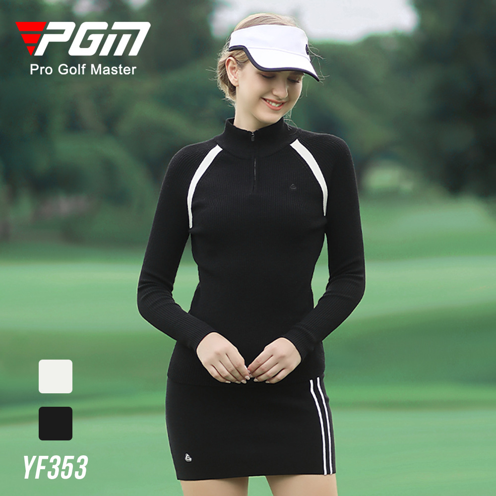 Áo len golf nữ dài tay ấm áp mùa thu đông — YF353 nữ len dài tay màu đen, YF353 nữ len dài tay màu trắng