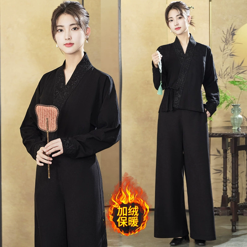 9673 реальный выстрел в наличии 2023 жаккард изысканная вышивка осень и зима Han элемент с перекрестным воротником на флисовой подкладке для женщин универсальное