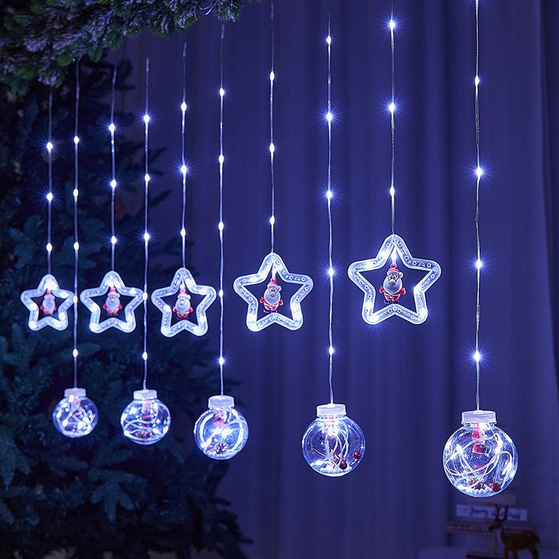Decoración de ventanas de Navidad lámpara de colgante Santa Claus árbol de Navidad anillo de luz de modelado LED cadena de lámpara de cortina de dormitorio