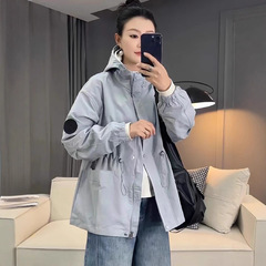 2025新款高级感气质显瘦收腰连帽风衣外套女时尚休闲中长款上衣潮