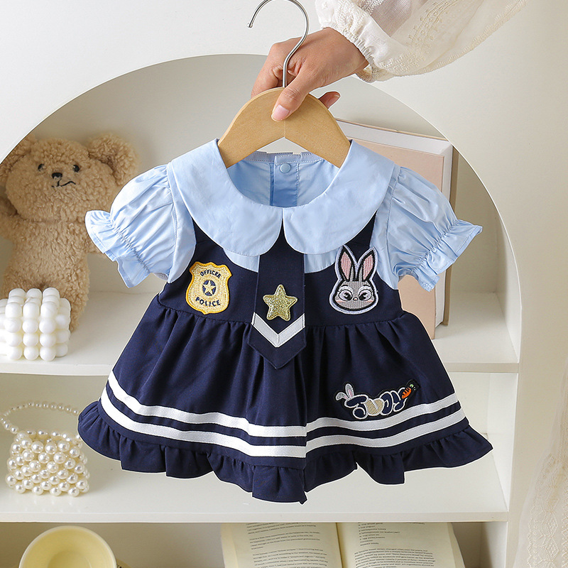 Baby Summer Jumpsuit Cute Girl Baby One Hundred Days Foreign-style Princess Skirt Summer Super Cute Rabbit Police Officer Wrap Skirt