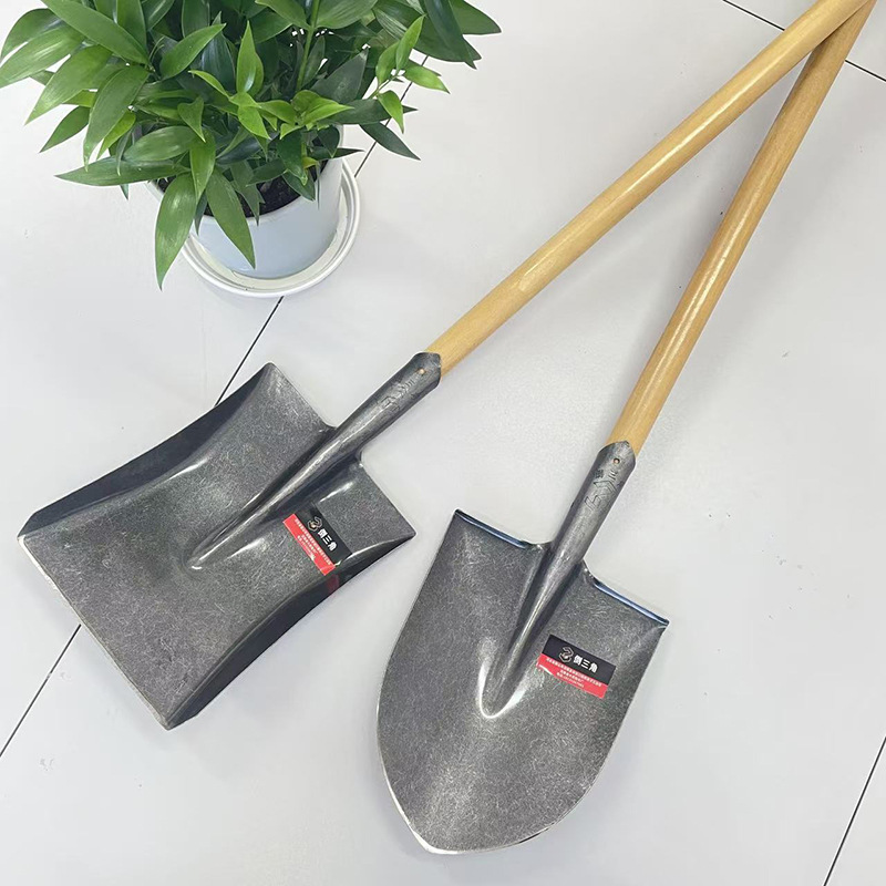 钢锹锰钢加厚木柄园艺挖土植树铲子方锹尖锹农用工具大全家用铁锨