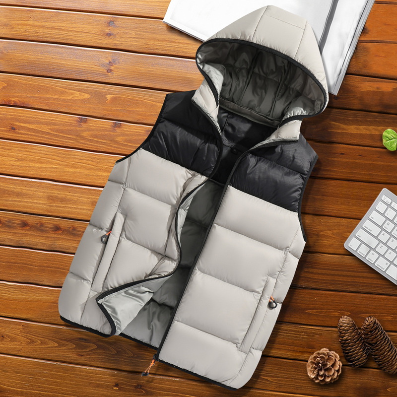 Cross-Border Lightweight Men's Cotton Vest Autumn and Winter Hooded Warm Thickened Vest Nylon Casual Large Size Jacket
