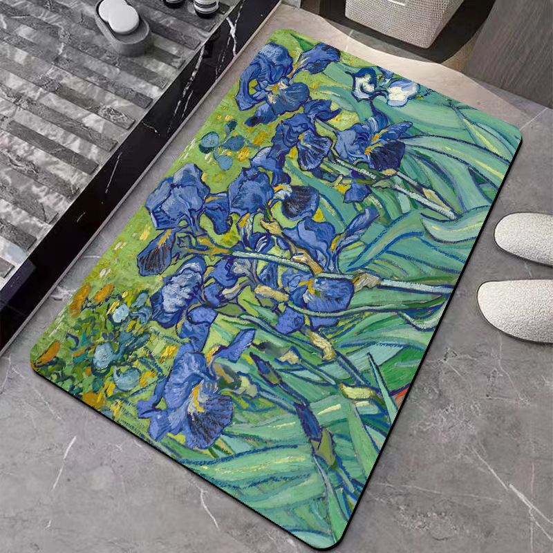 Oil painting style toilet diatom mud cushion non-slip floor mat bathroom absorbent quick-drying foot mat door toilet mat