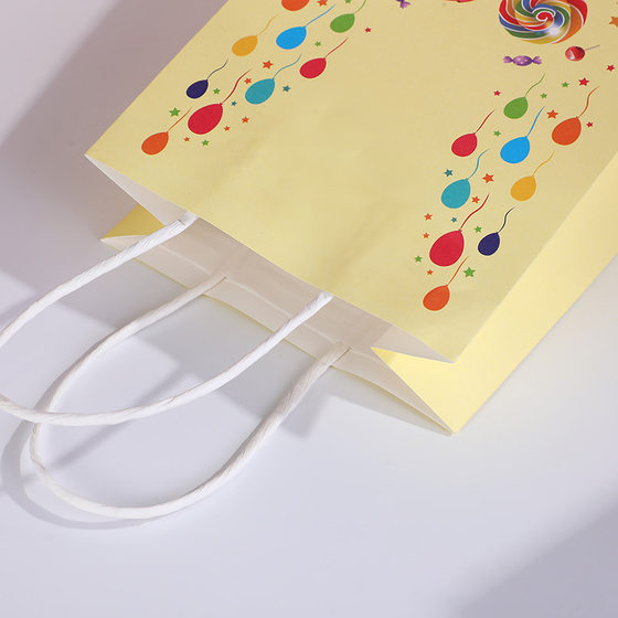 New Cartoon Candy Balloon Pattern Portable White Kraft Paper Bag Light Color Series Kraft Bag Handbag in Stock