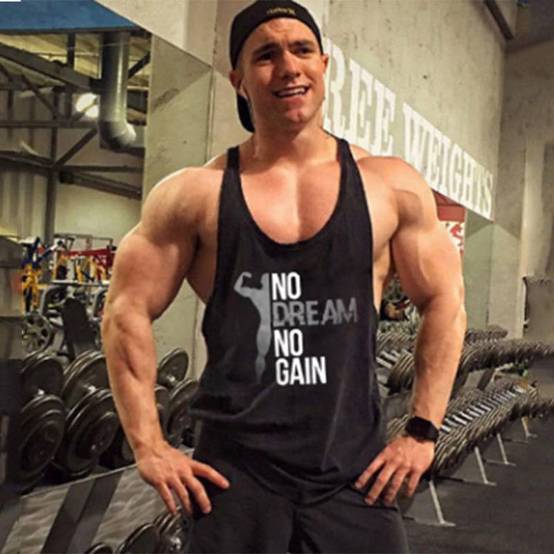 New basketball training muscle fitness vest men's sweat-absorbent sleeveless bodybuilding sports I-word vest short-sleeved T-shirt
